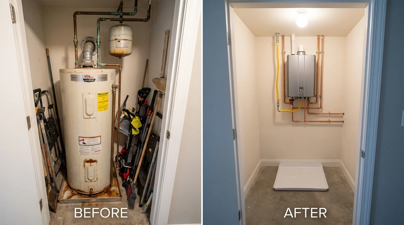 Tank water heater versus wall-mounted tankless unit comparison for Eclectic, AL homeowners